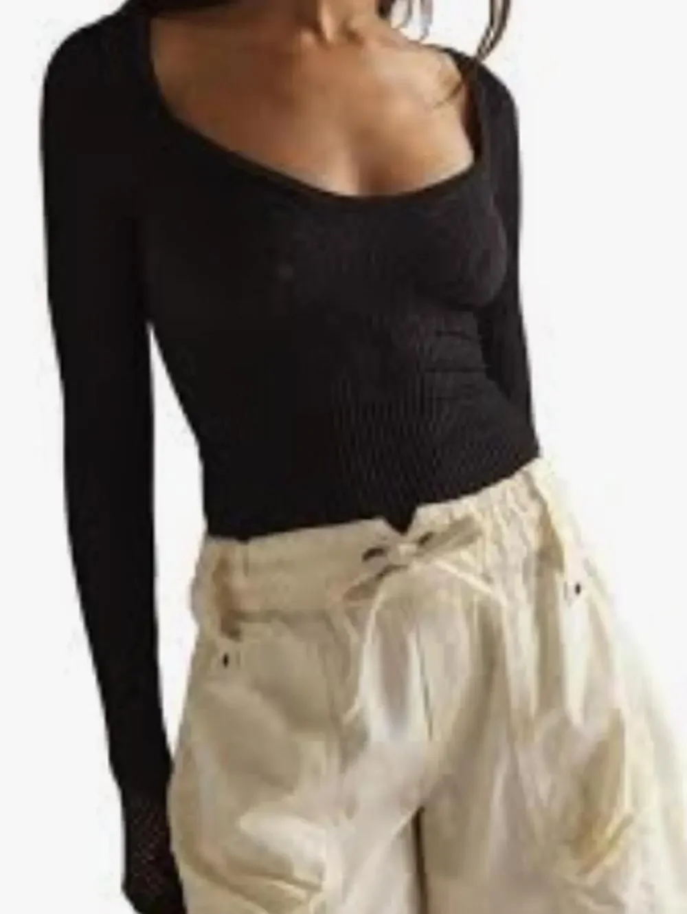 Free People Black Ribbed Long Sleeve Crop Top - Size - XS